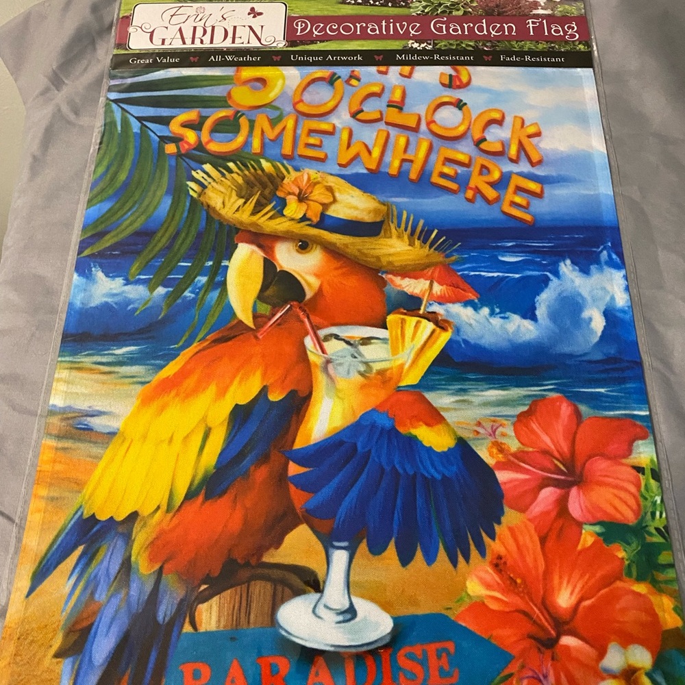 It’s 5 O’Clock Somewhere Decorative Garden Flag Erin’s Garden 12.5” x 18” NWT